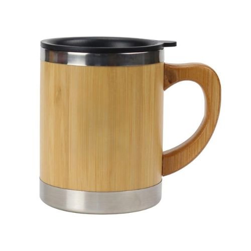 Bamboo & Stainless-Steel Coffee Travel Mug with Handle and Lid