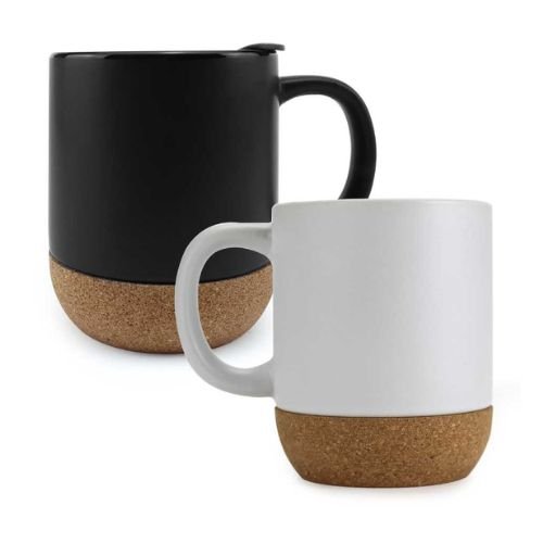 Ceramic Mugs with Lid and Cork Base 385 ml