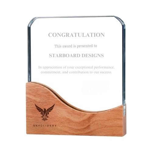 Square Crystal Awards with Wooden Base