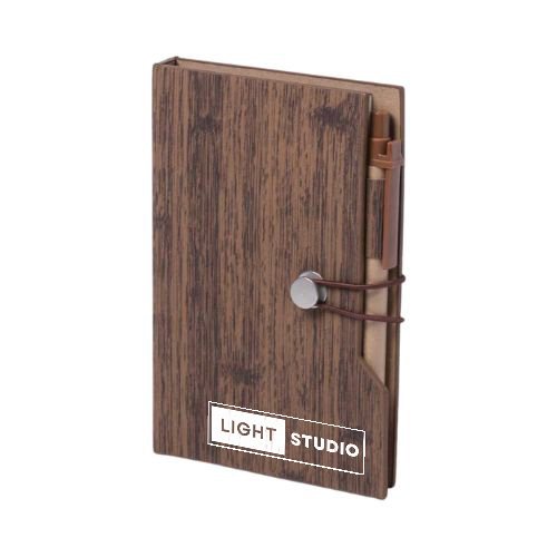 Wood Design Notebook with Sticky Note and Pen
