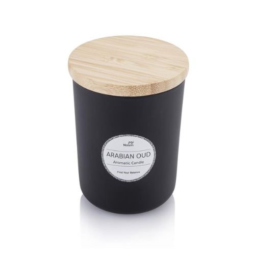 Arabic Oudh Scented Glass Candle with Bamboo Lid – Black