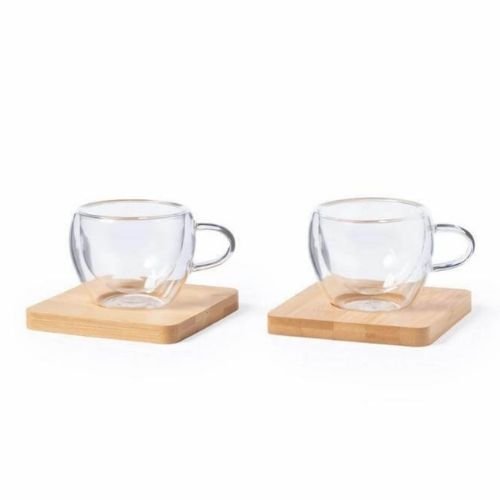 Set of 2 Espresso Cups with Bamboo Coasters | Promotional Gifts Dubai