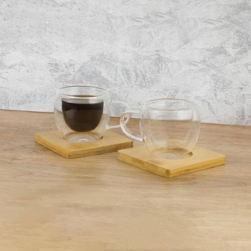 Set of 2 Espresso Cups with Bamboo Coasters | Corporate Gifts Supplier Dubai