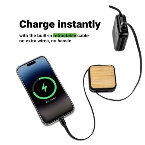 Retractable 60W Charging Cable Set Bamboo | Promotional Gifts in Dubai