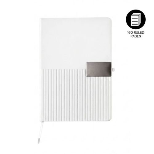 A5 Hardcover Notebook with Metal Plate White | Corporate Gifts Dubai