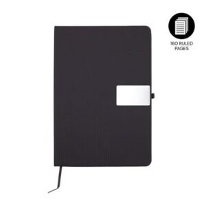 A5 Hardcover Notebook with Metal Plate Black | Corporate Gifts Dubai