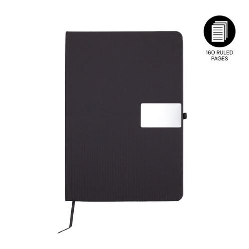 A5 Hardcover Notebook with Metal Plate Black | Corporate Gifts Dubai