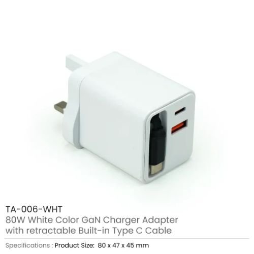 80W GaN Fast Charger with Type-C Cable | Promotional Gifts Dubai